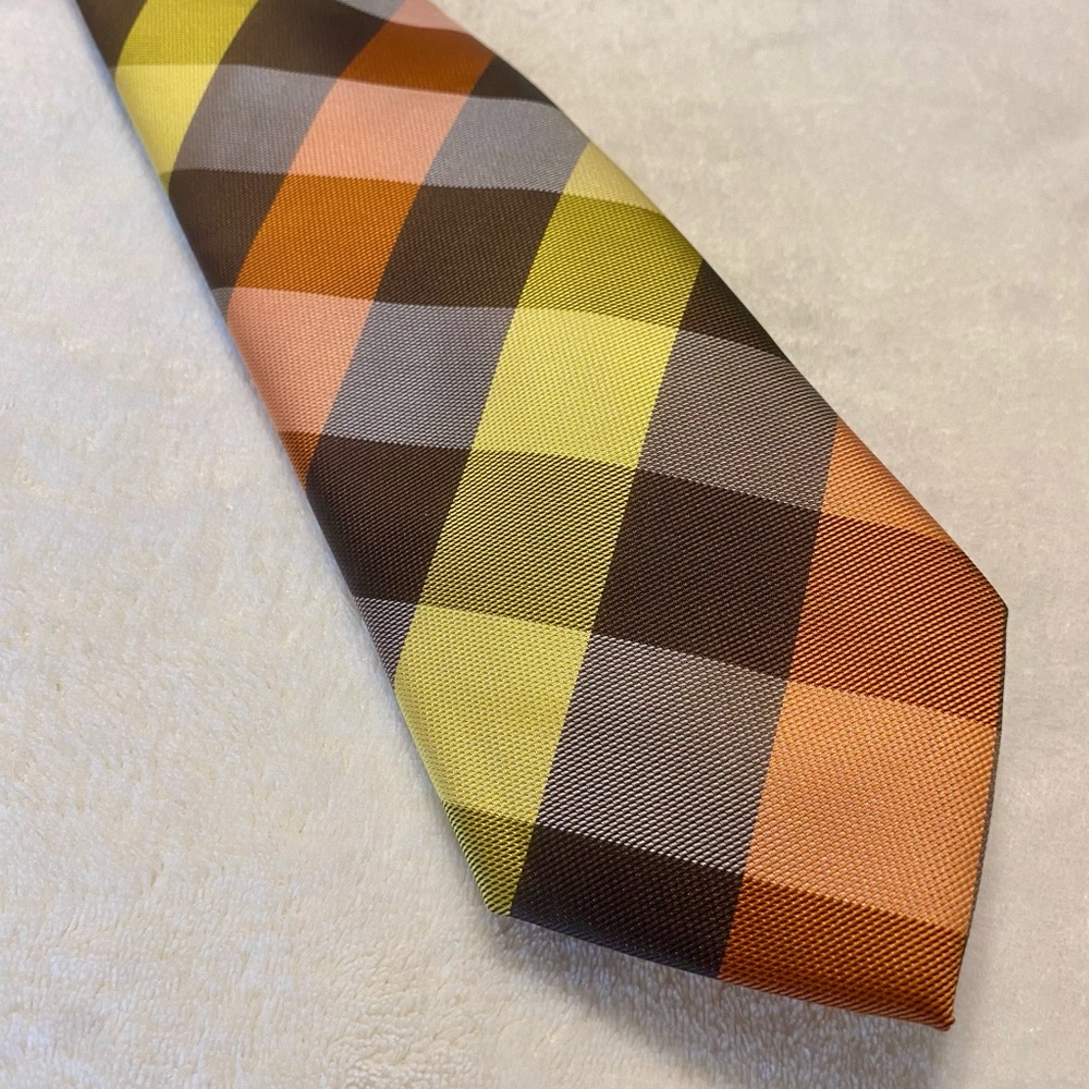 Men’s Orange, Green, and Brown Plaid Neck Tie